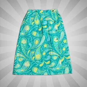Key West Fashions Vintage Skirt ~ Sz 8 ~ Below Knee ~ Teal Green & Yellow